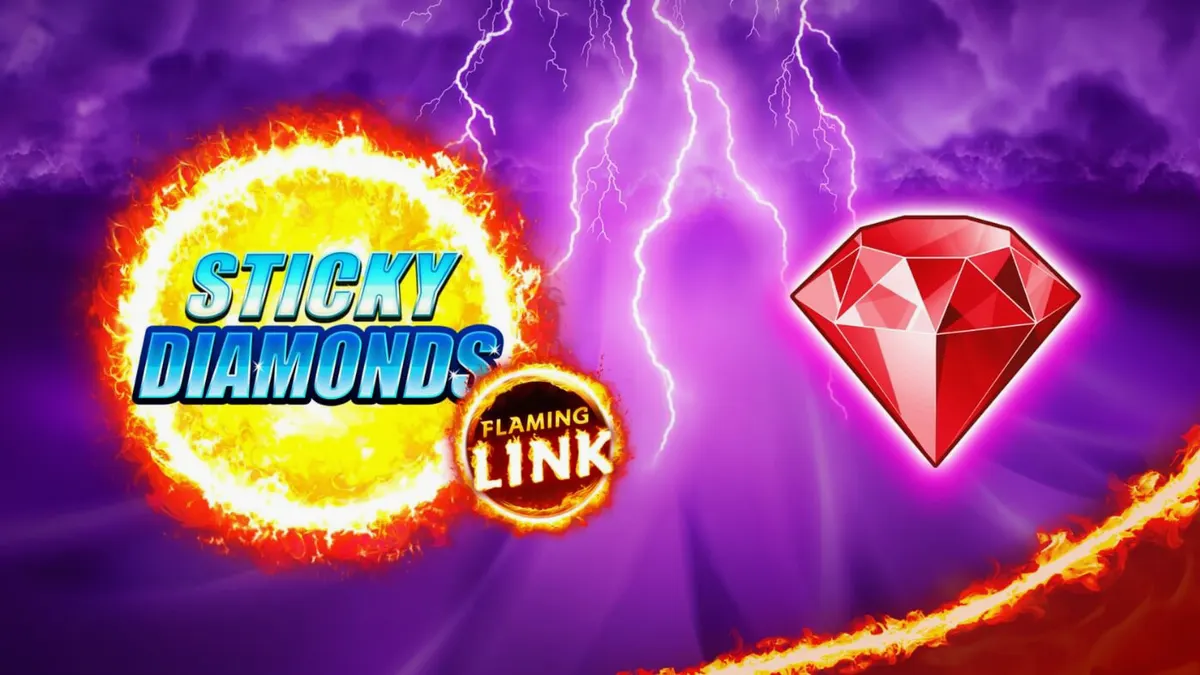 Tampilan visual slot Sticky Diamonds Flaming Link dengan simbol buah dan berlian