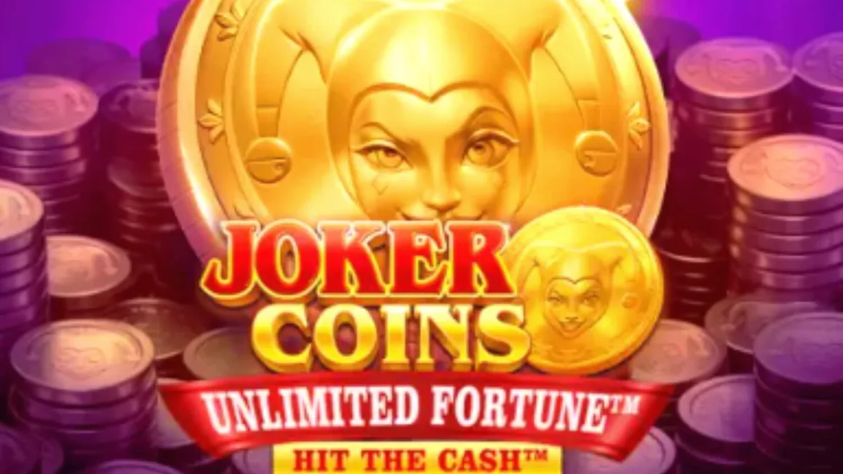 Tampilan visual slot Joker Coins Unlimited Fortune dengan tema retro neon